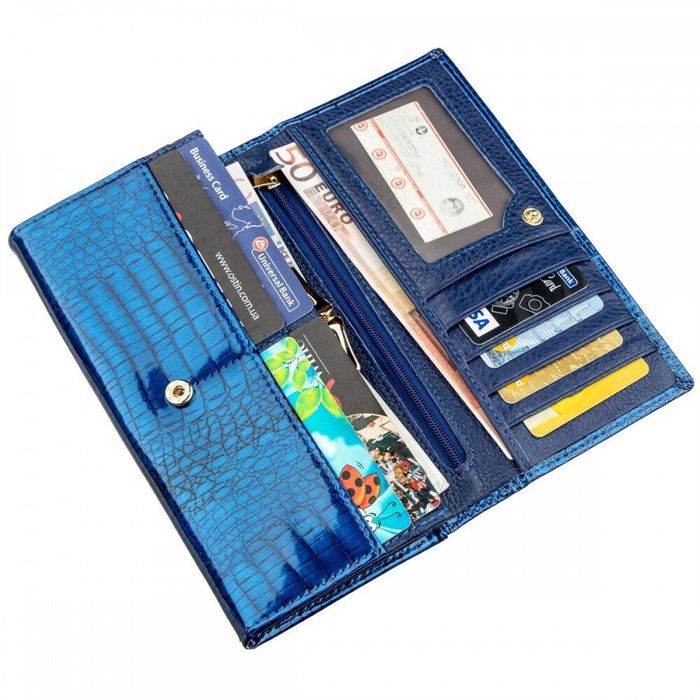 Жіночий синій гаманець з натуральної лакової шкіри ST Leather 18901 Синій купити недорого в Ти Купи