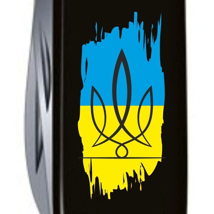 Складной нож Victorinox HUNTSMAN UKRAINE Трезубец фигурный на фоне флага 1.3713.3_T1026u купить недорого в Ты Купи