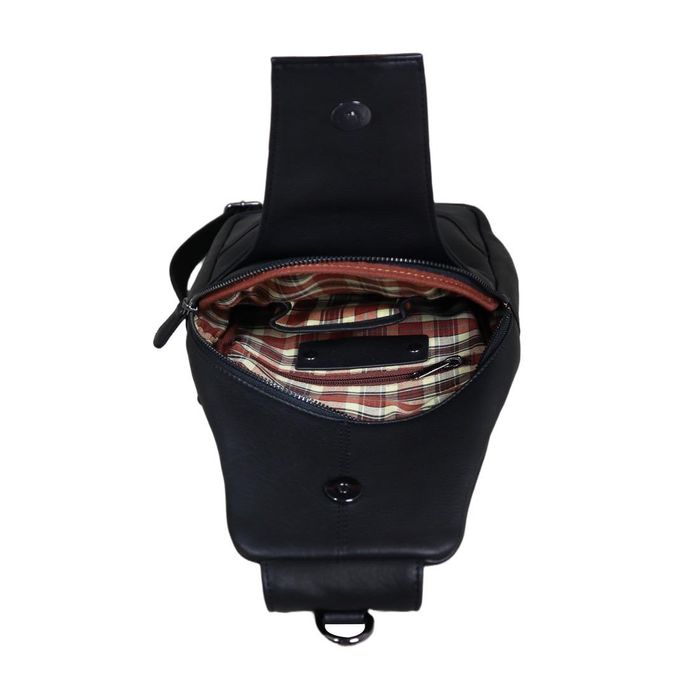 Мужской кожаный черный слинг на плечо Tavinchi R-6101A купить недорого в Ты Купи
