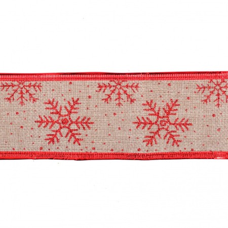 Стрічка декоративна 6 см х 2 м, з червоною сніжинкою YES 750314 купити недорого в Ти Купи