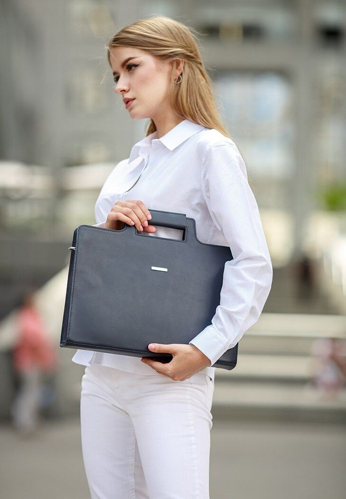Жіноча шкіряна сумка для ноутбука і документів BlankNote темно-синя Краст BN-BAG-36-NAVY-BLUE купити недорого в Ти Купи