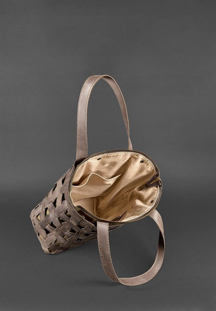 Шкіряна плетена жіноча сумка BlankNote Пазл L темно-коричнева Crazy Horse - BN-BAG-33-O купити недорого в Ти Купи