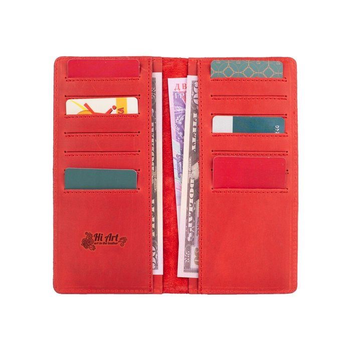 Кожаный бумажник Hi Art WP-02 Shabby Red Berry Mehendi Classic Красный купить недорого в Ты Купи
