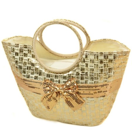 Женская золотистая сумка-корзина из текстиля Podium PC7167-1 natural gold купить недорого в Ты Купи