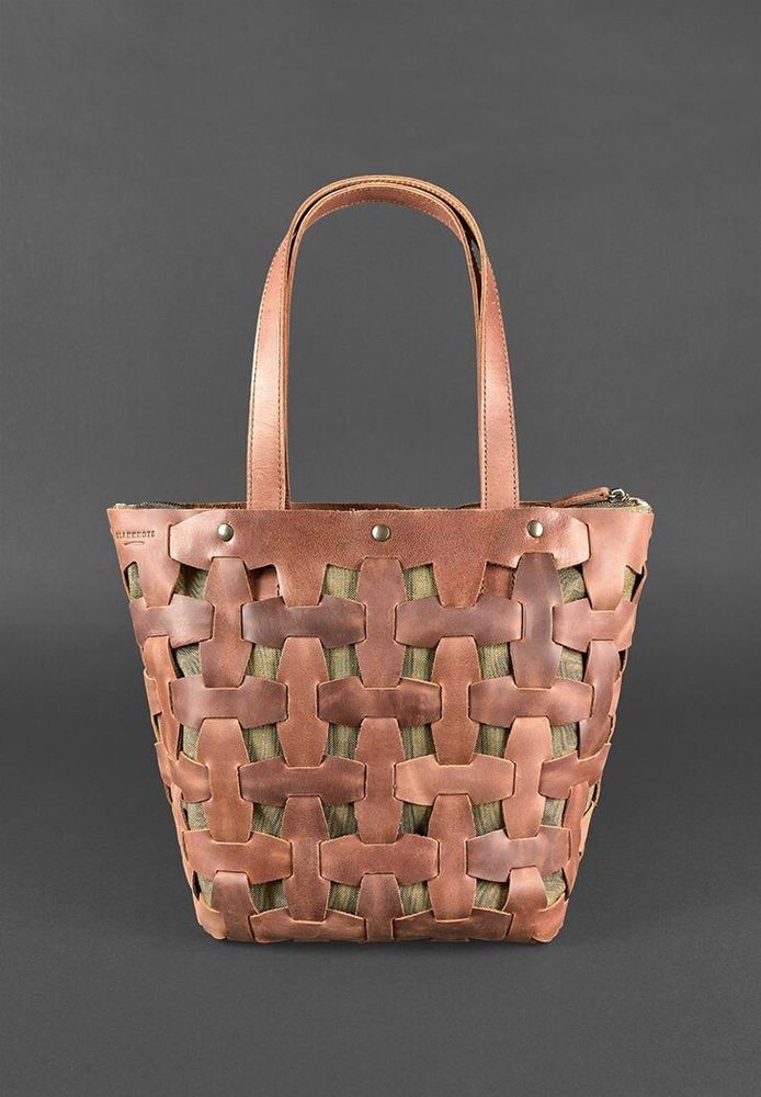 Плетеная сумка из натуральной кожи BlankNote Пазл L светло-коричневая Crazy Horse - BN-BAG-33-K-KR купить недорого в Ты Купи