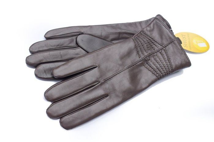 Темно-коричневые кожаные женские перчатки Shust Gloves M купить недорого в Ты Купи