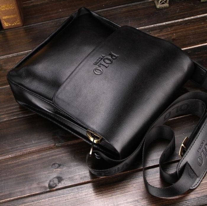 Мужская черная сумка через плечо из PU-кожи Polo 8801-1 купить недорого в Ты Купи