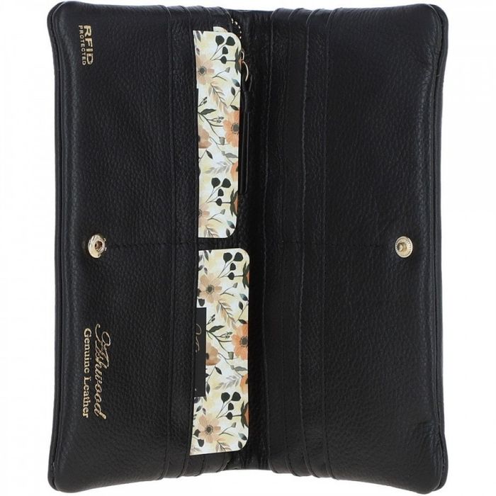 Жіночий шкіряний гаманець Ashwood J56 Чорний із захистом RFID купити недорого в Ти Купи