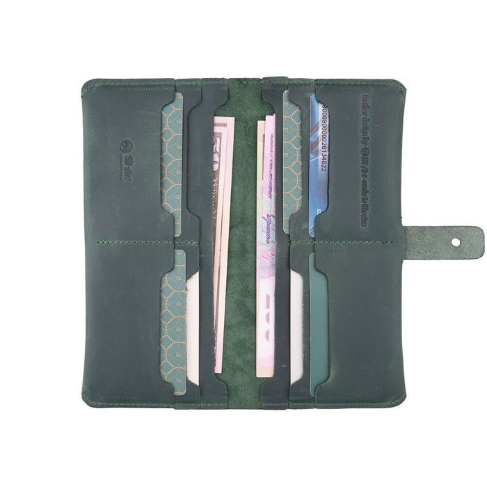 Кожаный бумажник Hi Art WP-06 Shabby Alga Зелёный купить недорого в Ты Купи