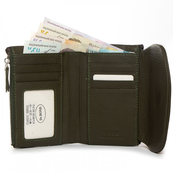 Шкіряний жіночий гаманець Classik DR. BOND WN-23-9 green купити недорого в Ти Купи