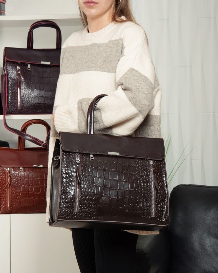 Женская кожаная сумка классическая ALEX RAI 5052 brown croco купить недорого в Ты Купи