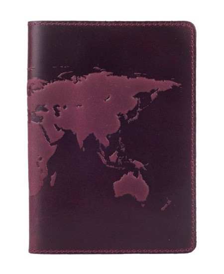 Фиолетовая обложка для паспорта из кожи HiArt PC-02 World Map Фиолетовый купить недорого в Ты Купи