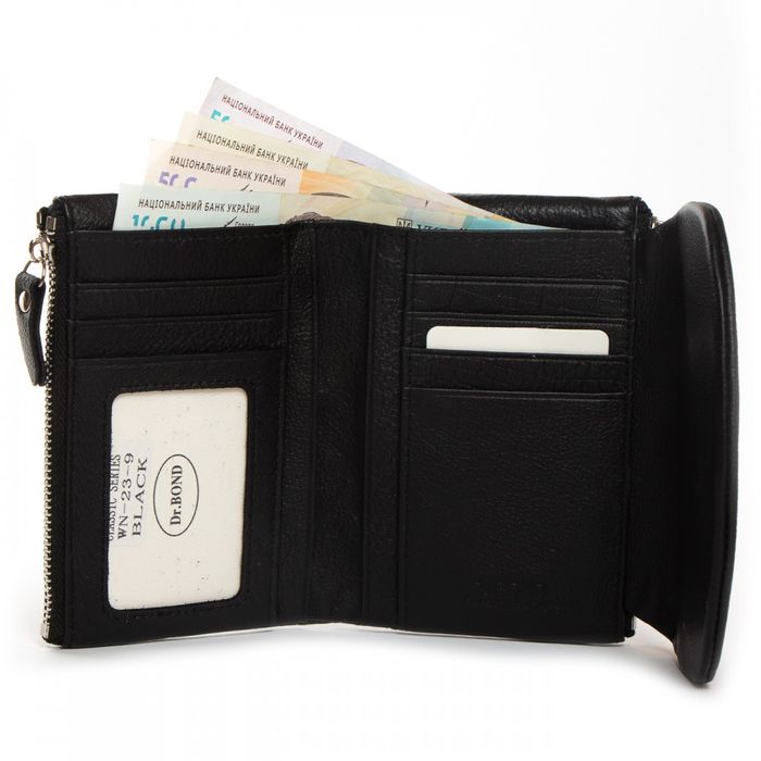 Шкіряний жіночий гаманець Classik DR. BOND WN-23-9 black купити недорого в Ти Купи