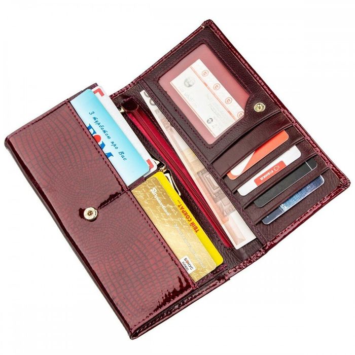 Женский бордовый кошелёк из натуральной лаковой кожи ST Leather 18904 Бордовый купить недорого в Ты Купи