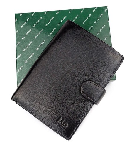 Мужской кожаный кошелек с отделением для документов MD Leather MD-22-302 (JZ6720) черный купить недорого в Ты Купи