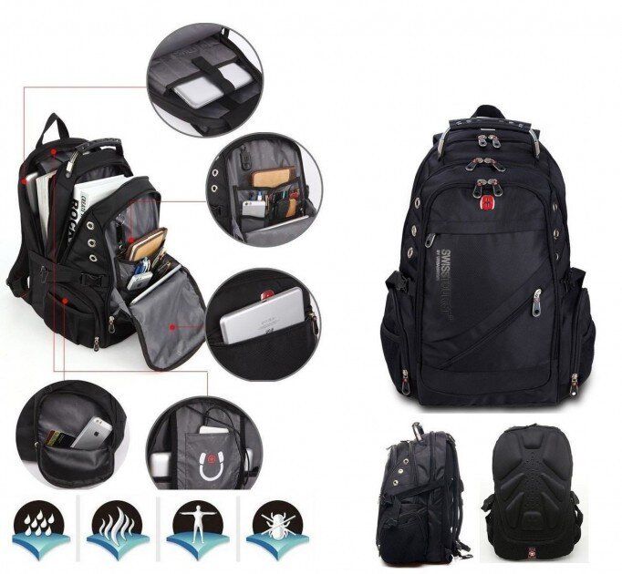 Рюкзак с влагозащитой SwissGear 8810 с USB и AUX + Дождевик купить недорого в Ты Купи