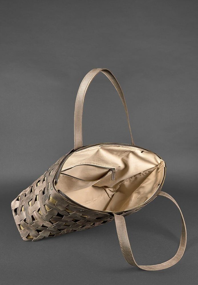Шкіряна плетена жіноча сумка BlankNote Пазл Xl темно-коричнева Crazy Horse - BN-BAG-34-O купити недорого в Ти Купи