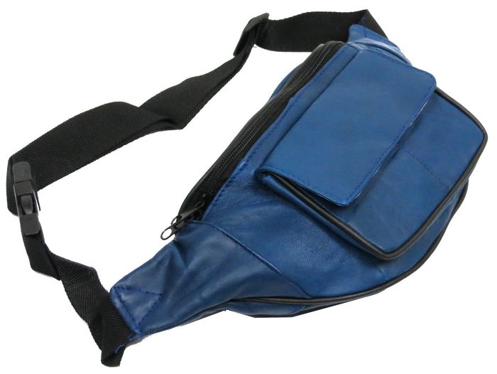 Мужская кожаная поясная сумка, бананка Cavaldi 902-353 синяя купить недорого в Ты Купи