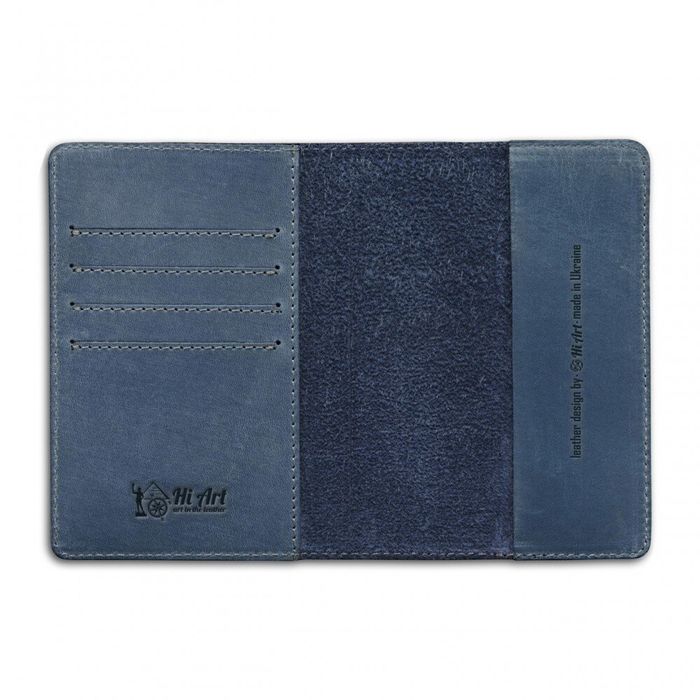 Синя обкладинка для паспорта зі шкіри HiArt PC-02-S18-4417-T001 Синій купити недорого в Ти Купи