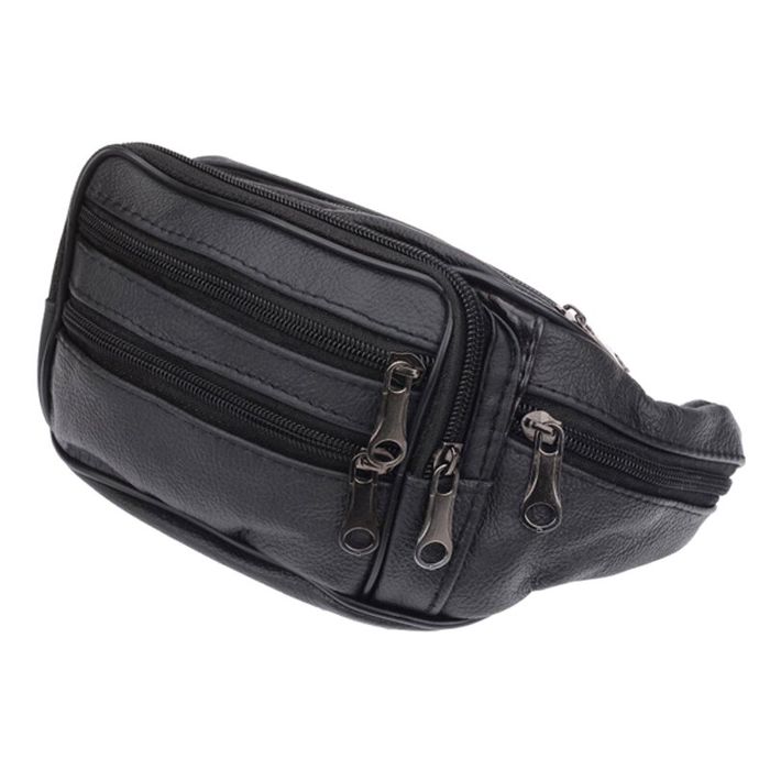 Чоловіча шкіряна сумка на пояс Borsa Leather 1t166m-black купити недорого в Ти Купи