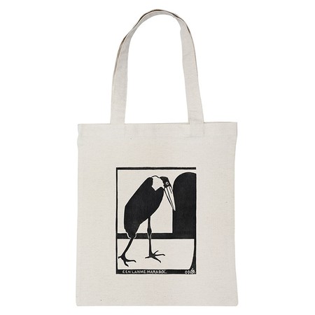 Чорно біла екосумка шопер із зображенням птаха Марабу AS5803 купить недорого в Ты Купи