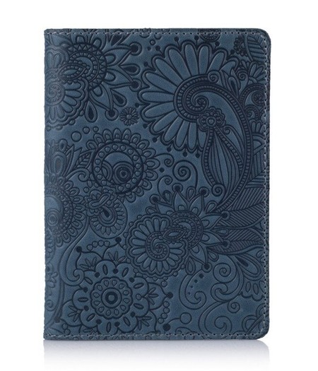 Синя обкладинка для паспорта зі шкіри HiArt PC-02 Mehendi Art Синій купити недорого в Ти Купи
