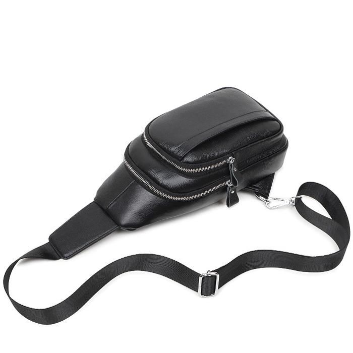 Мужской кожаный черный слинг на плечо Tiding Bag A25F-6601A купить недорого в Ты Купи