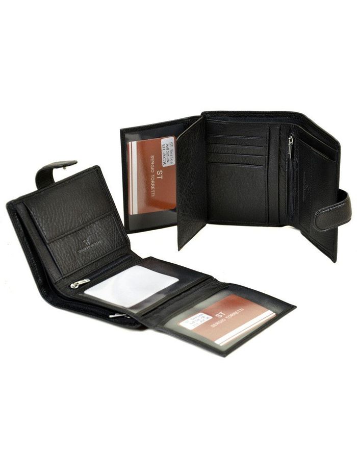 Чоловічий чорний гаманець зі штучної шкіри Sergio Torretti M24 black купити недорого в Ти Купи