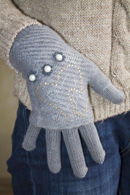 Серые вязаные женские перчатки-митенки Shust Gloves купить недорого в Ты Купи