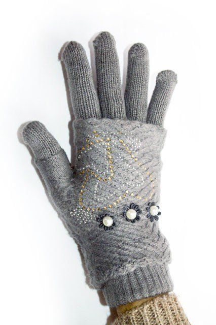 Сірі в'язані жіночі рукавички-мітенки Shust Gloves купити недорого в Ти Купи