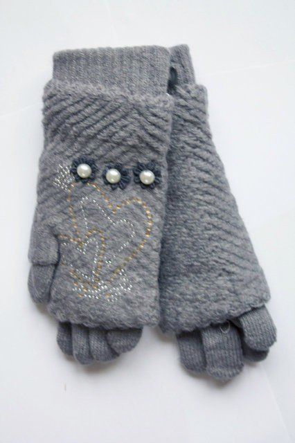 Серые вязаные женские перчатки-митенки Shust Gloves купить недорого в Ты Купи