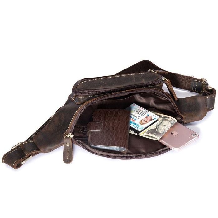 Кожаная темно-коричневая сумка на пояс Bexhill bx9415 купить недорого в Ты Купи