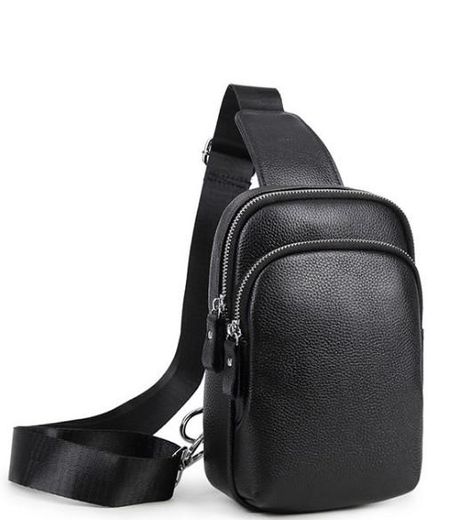Мужской черный кожаный слинг на плечо Tiding Bag A25F-1922A купить недорого в Ты Купи