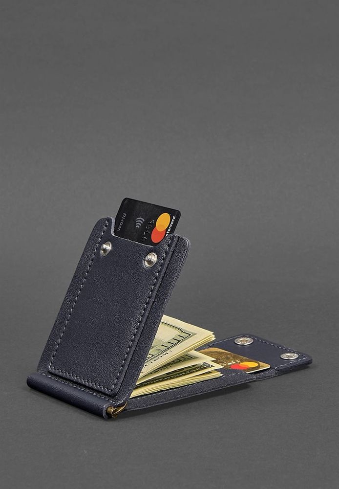 Чоловічий шкіряний гаманець 10.0 кліп на гроші темно-синій bn-pm-10-wavy-blue купити недорого в Ти Купи
