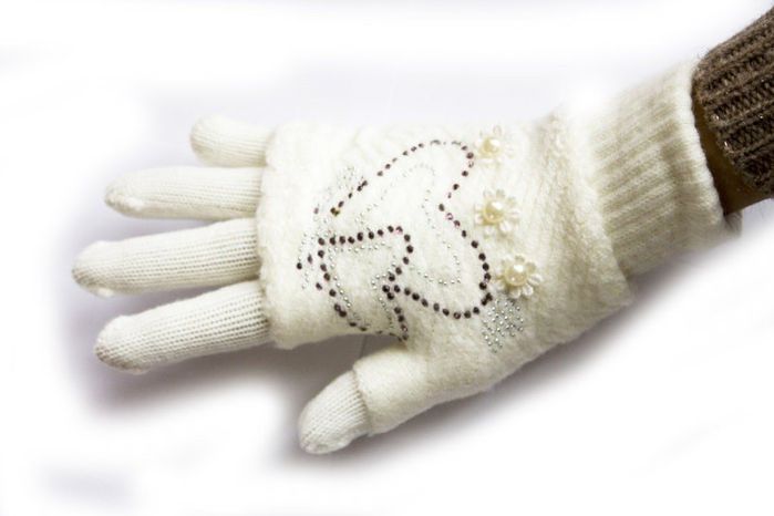 Вязаные женские белые перчатки-митенки Shust Gloves купить недорого в Ты Купи