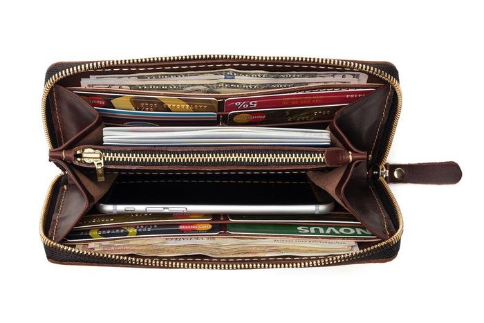 Гаманець без ремінця - Шкіряний гаманець-клатч ручної роботи Gato Negro Discovery Brown купити недорого в Ти Купи