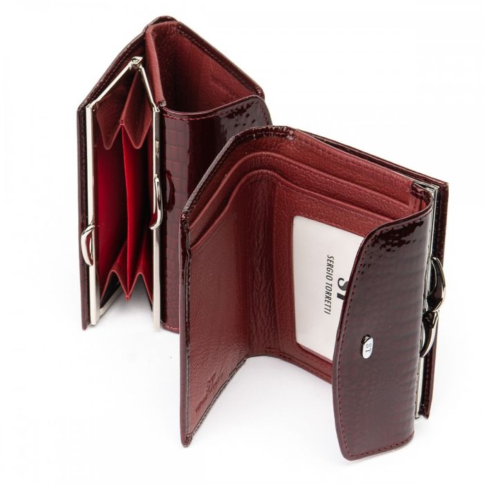 Шкіряний жіночий лаковий гаманець SERGIO TORRETTI Ws-11 wine-red купити недорого в Ти Купи