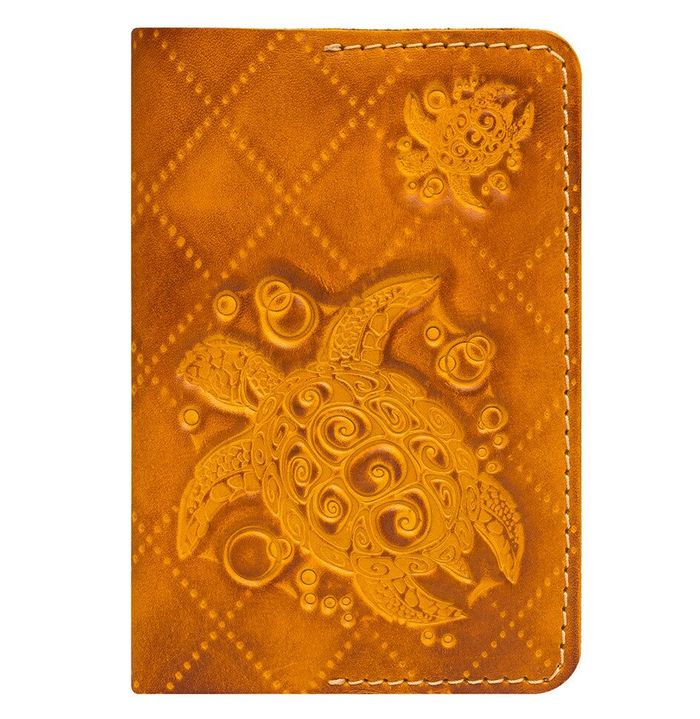 Женская кожаная обложка для паспорта ручной работы Gato Negro Turtle-X оранжевая купить недорого в Ты Купи