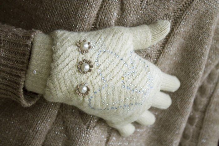 В'язані білі жіночі рукавички-мітенки Shust Gloves купити недорого в Ти Купи