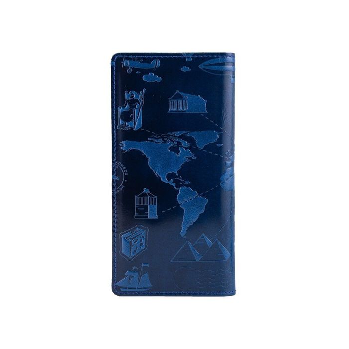 Кожаный бумажник Hi Art WP-02 Crystal Blue 7 wonders of the world Синий купить недорого в Ты Купи